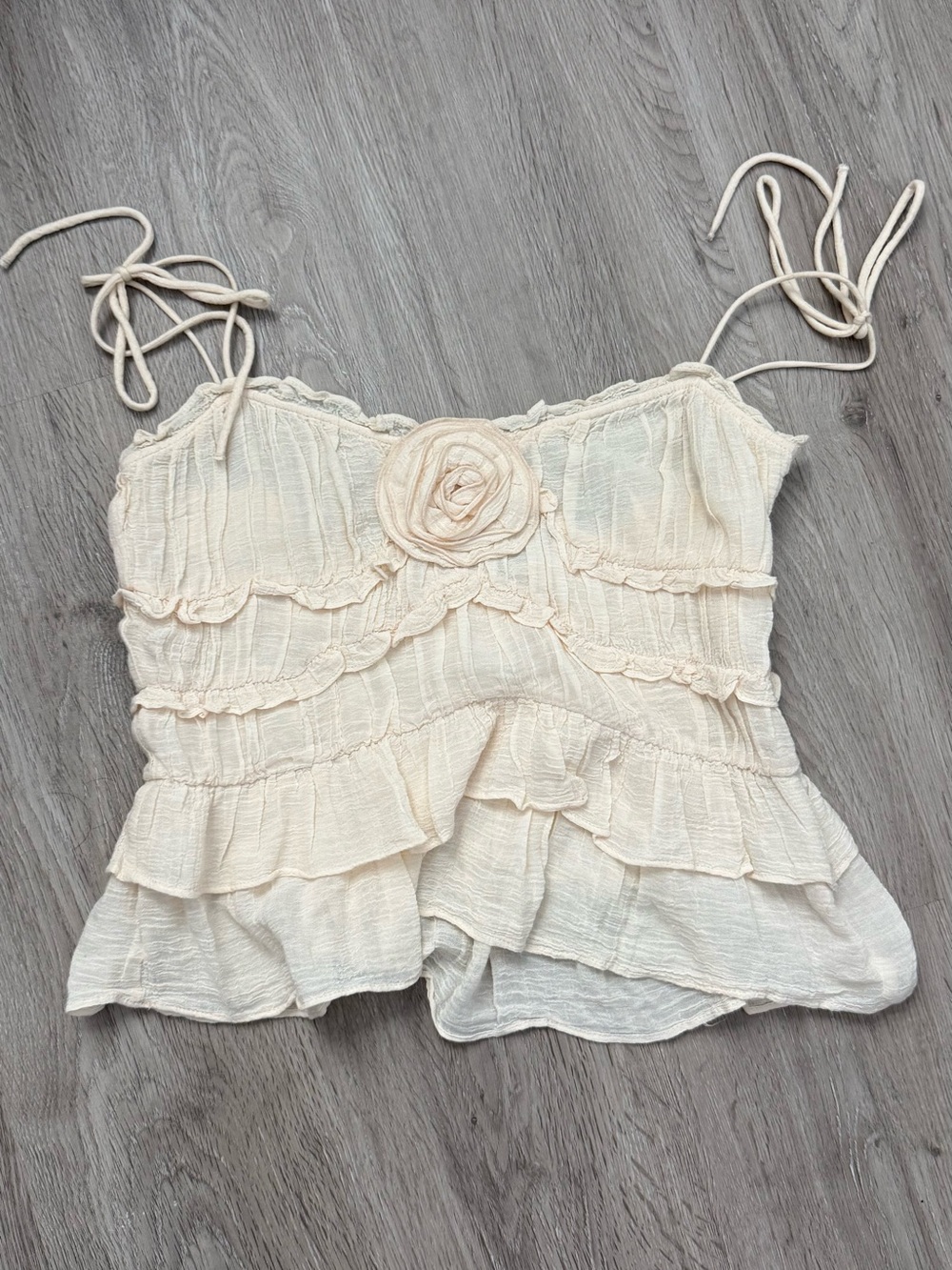 Zara Cream Ruffled Camisole with Floral Accent